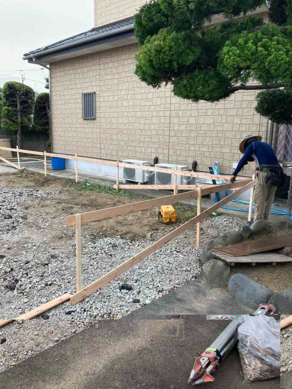 東京都足立区S様邸注文住宅新築工事は遣り方を行っています。