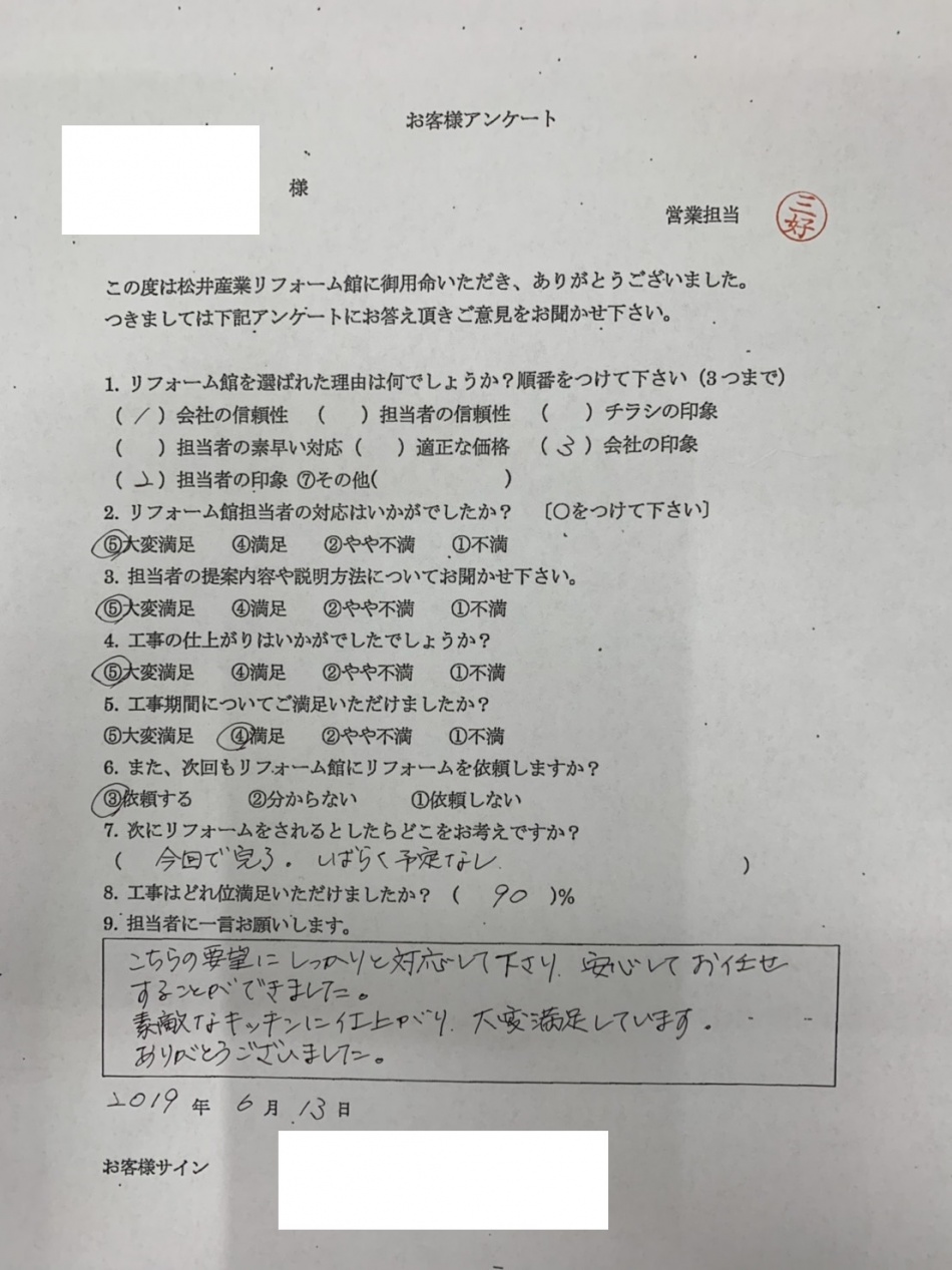 三郷市さつき平マンション  M様邸 キッチン交換工事