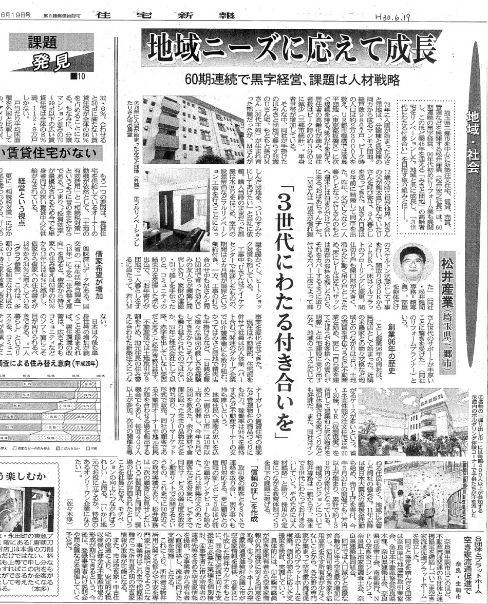 【メデイア掲載報告】住宅新報に掲載いただきました。