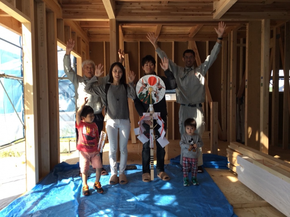 流山市Y様邸「大空間に吹き抜けのある高性能省エネロングライフ設計住宅」は上棟後お清めです。