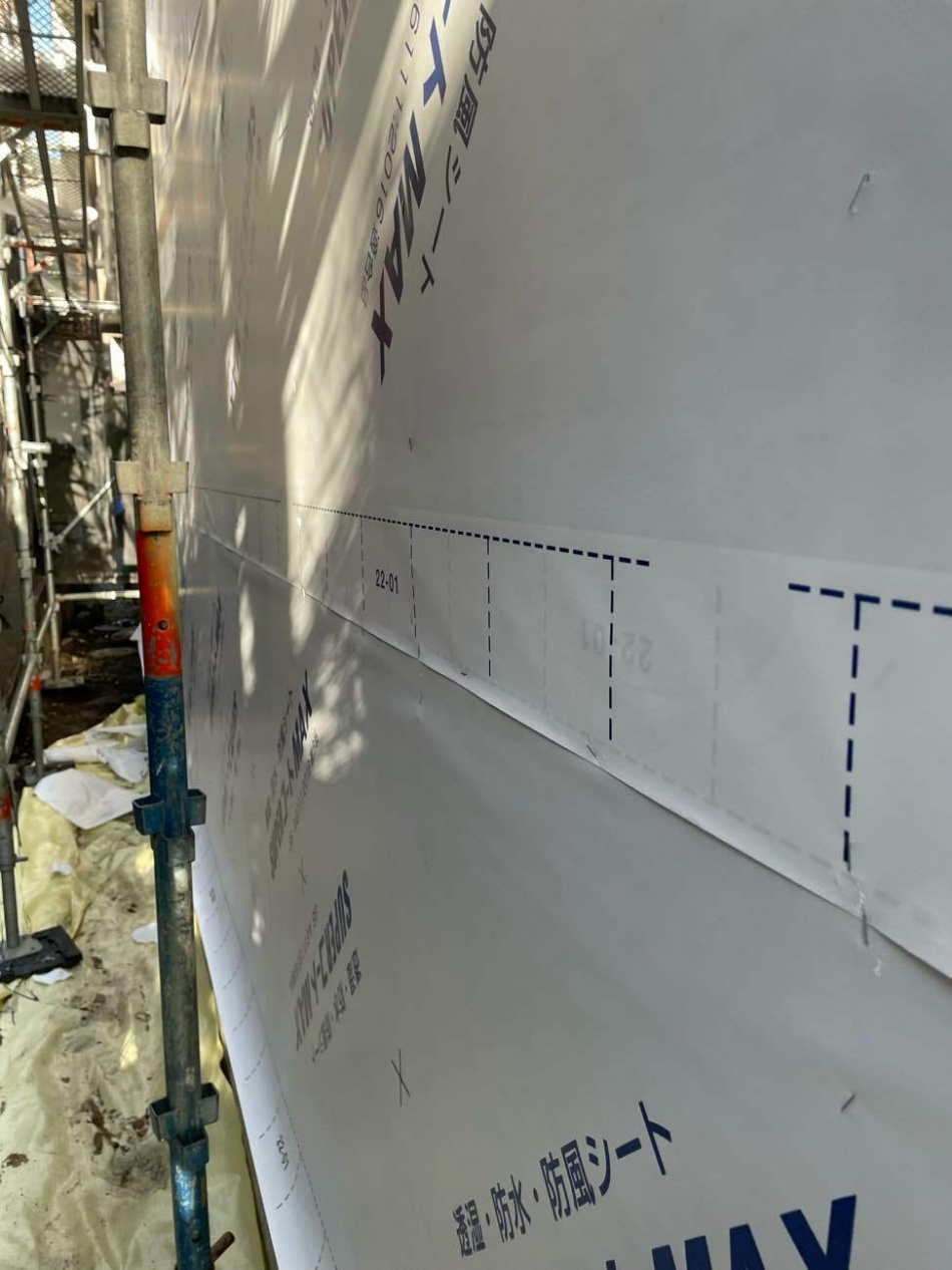 東京都足立区O様邸注文住宅新築工事は透湿防水シートを施工しました。