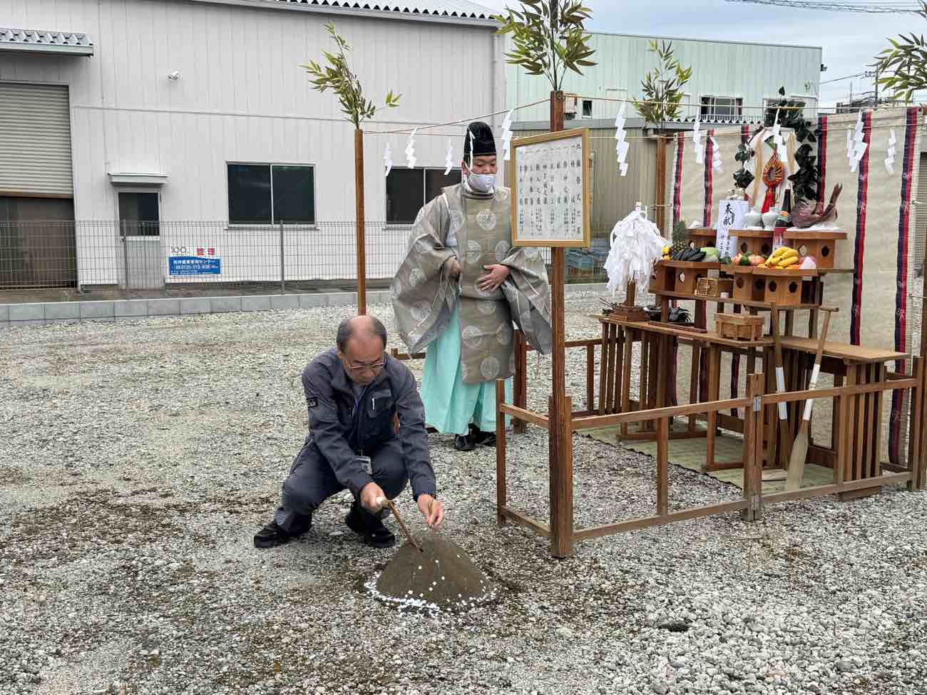 【現場通信】埼玉県三郷市・T様倉庫の建設がいよいよ開幕！無事故を祈る地鎮祭を開きました